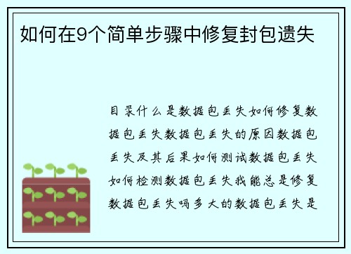 如何在9个简单步骤中修复封包遗失 